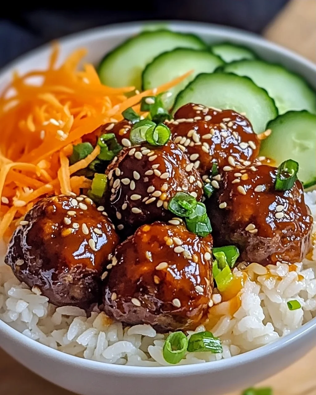 BBQ Fleischbällchen Reisbowl für schnelles Kochen