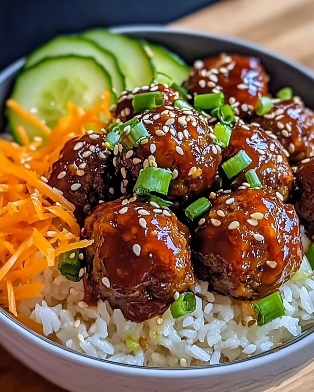 BBQ Fleischbällchen Reisbowl für schnelles Kochen
