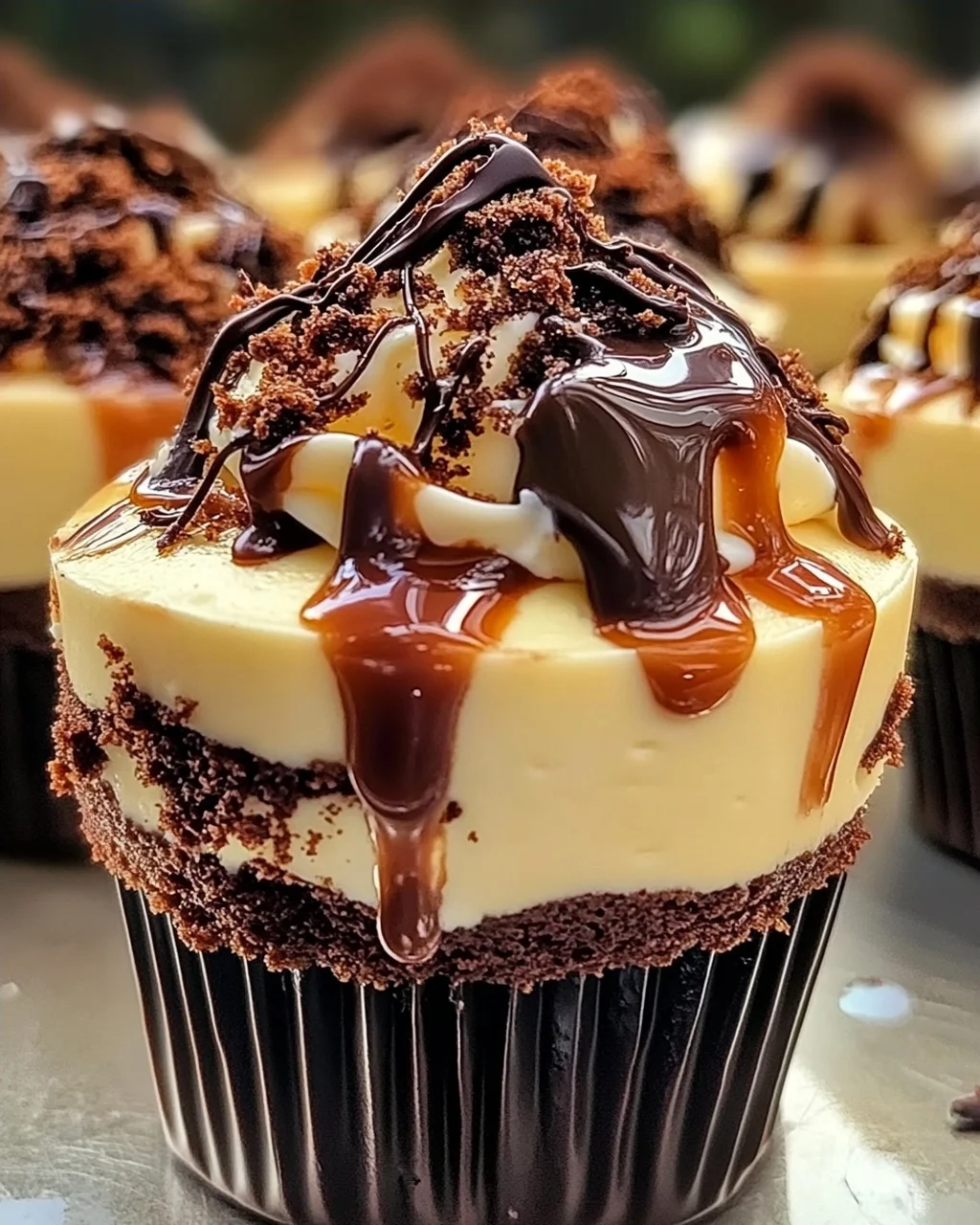 Beladene Brownie-Käsekuchen-Tassen für Schokoladenliebhaber