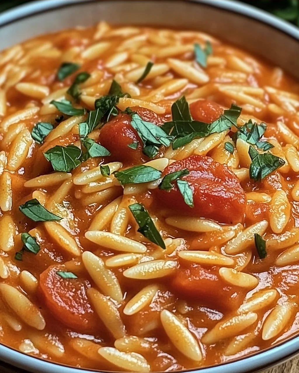 Creamy Vegan Tomato Orzo mit Kokosmilch