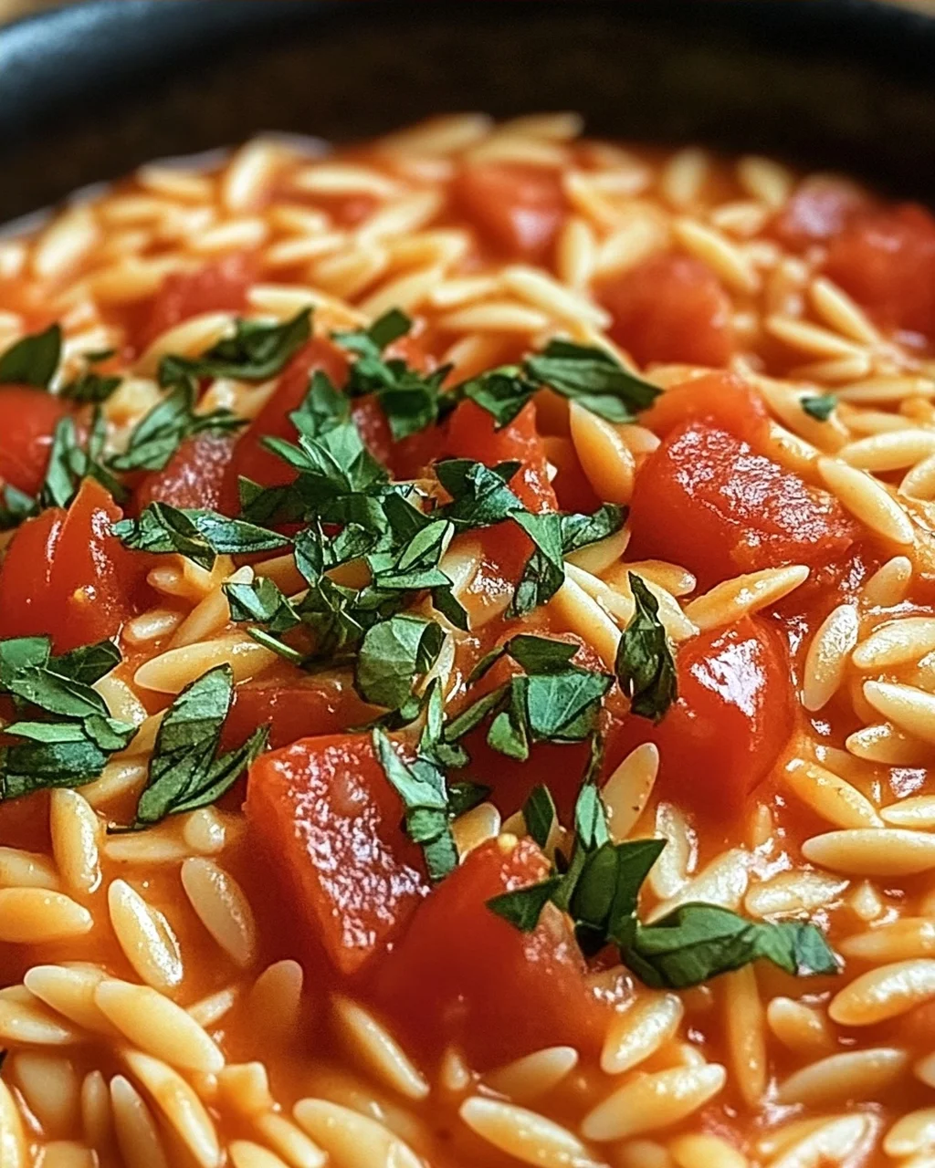 Creamy Vegan Tomato Orzo mit Kokosmilch
