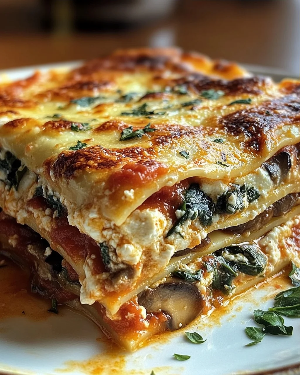 Cremige Spinat- und Pilzlasagne
