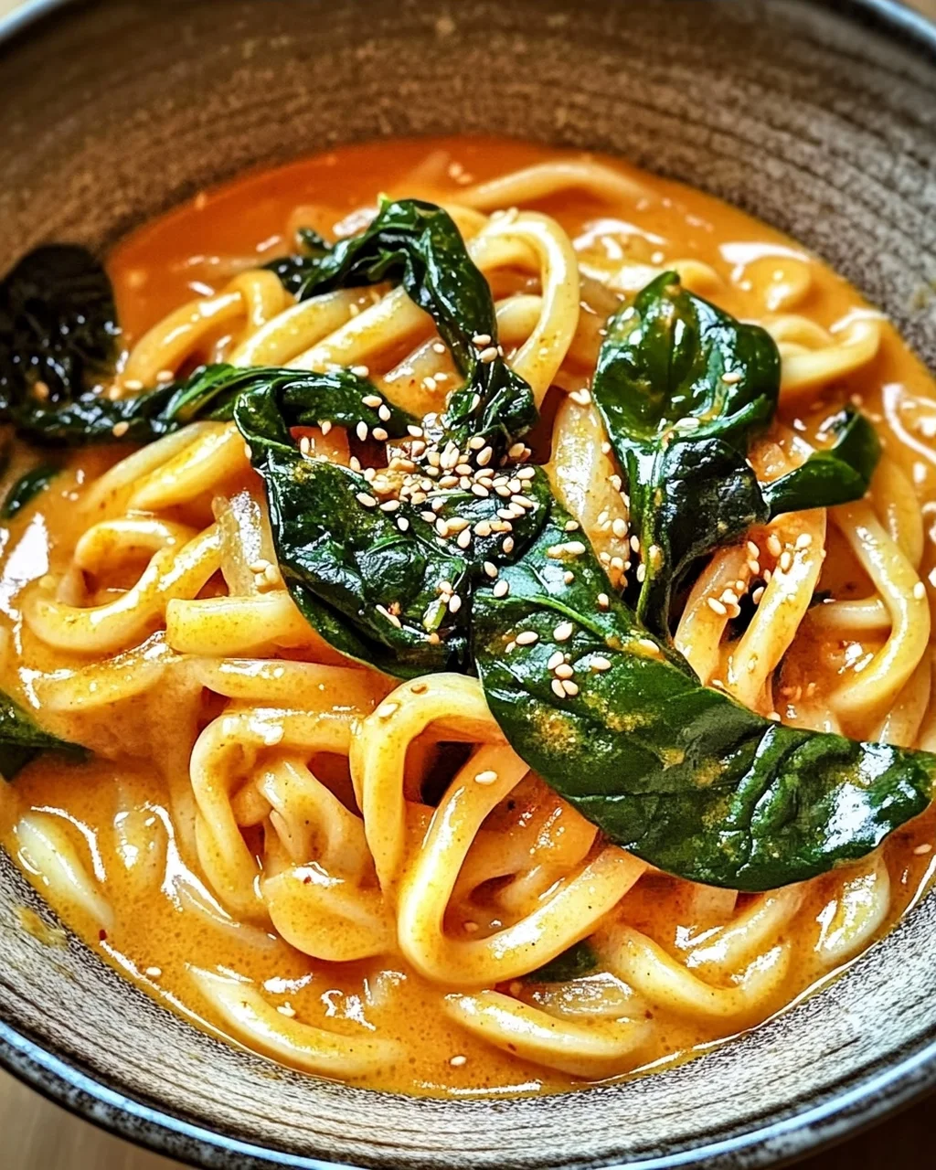 Cremige thailändische rote Curry Udon-Nudeln schnell zubereitet