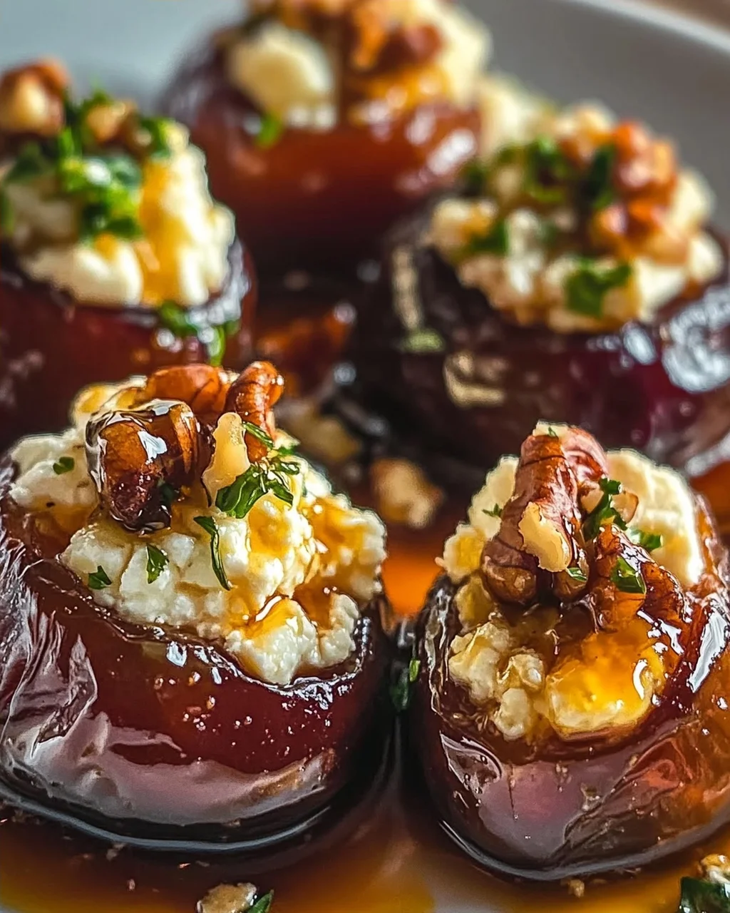 Feta Parmesan Datteln, gefüllt mit Honig-Walnuss-Knusper