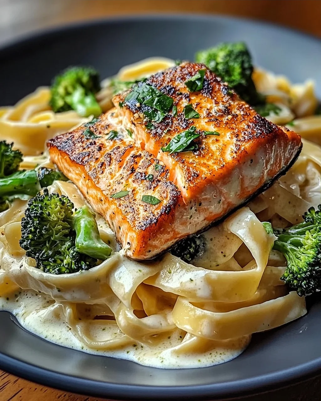 Gebratener Lachs und Brokkoli Alfredo