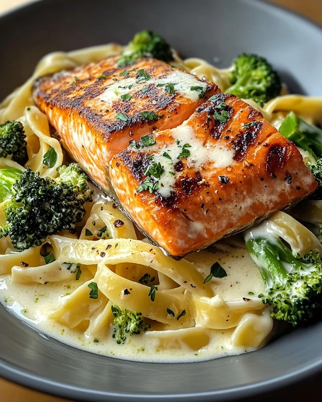 Gebratener Lachs und Brokkoli Alfredo