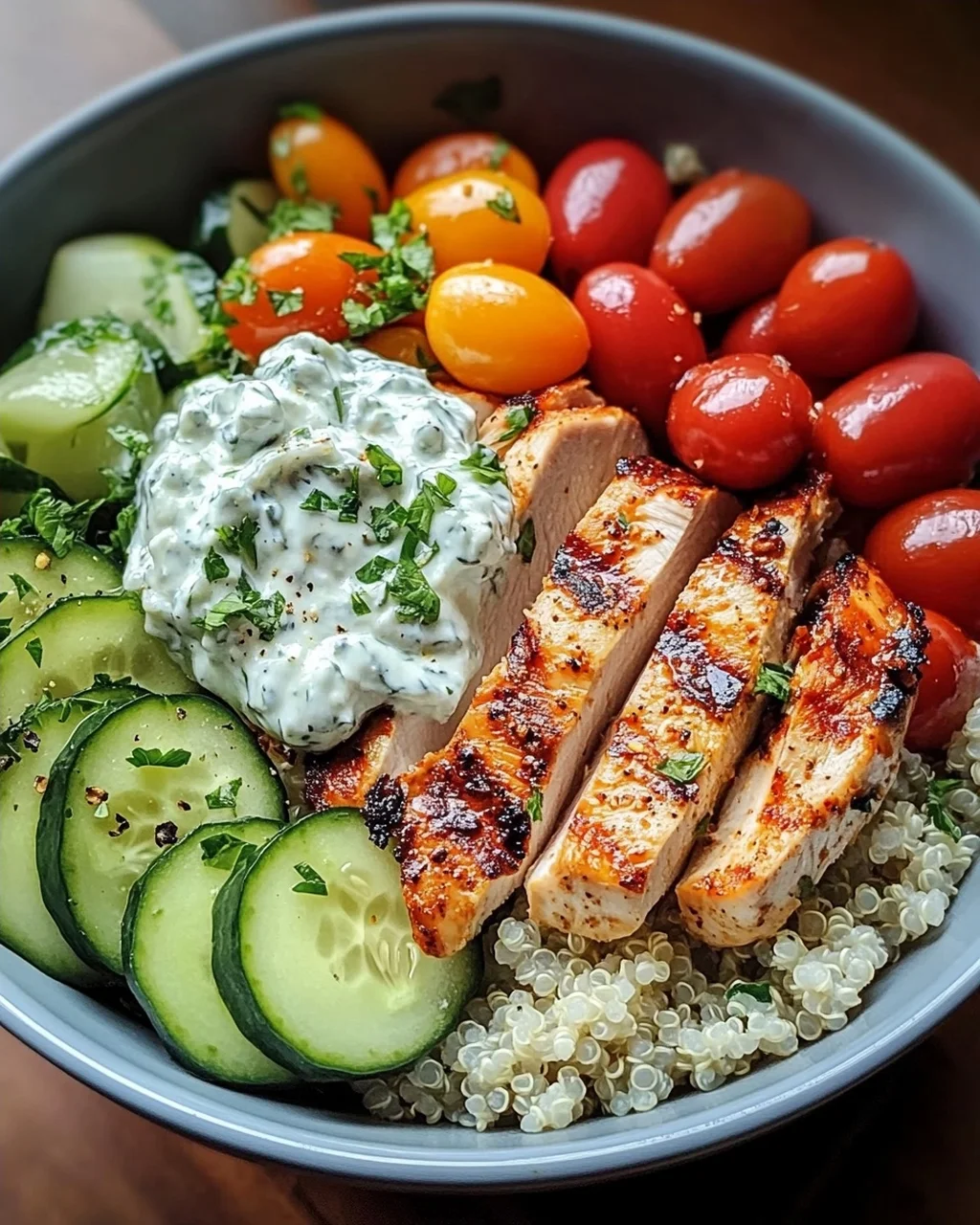 Griechische Hähnchen-Tzatziki Bowl