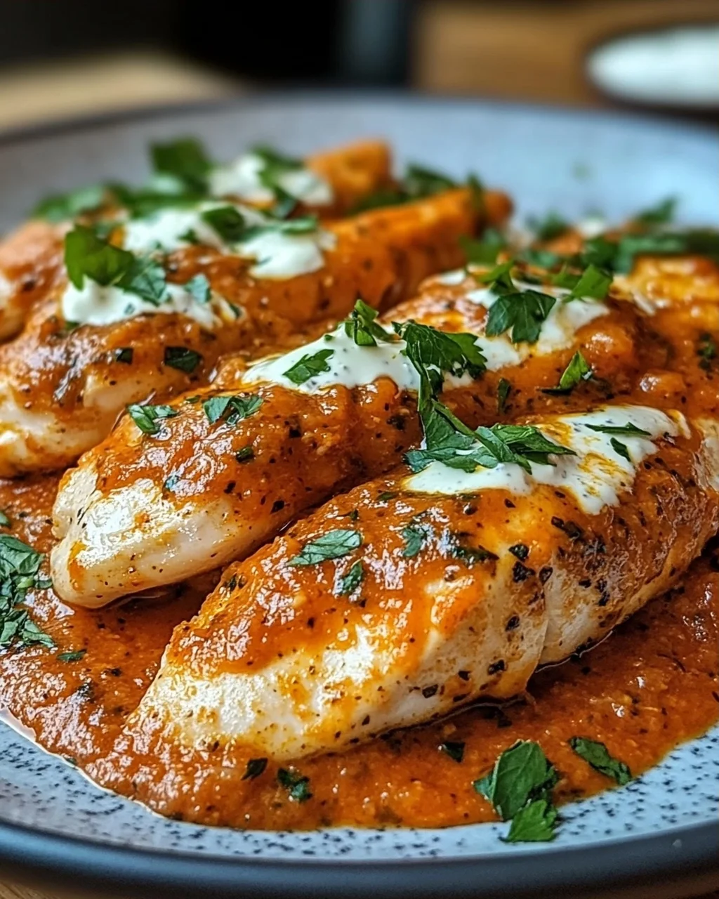 Hähnchenfilets mit einer Ajvar-Schmandsauce