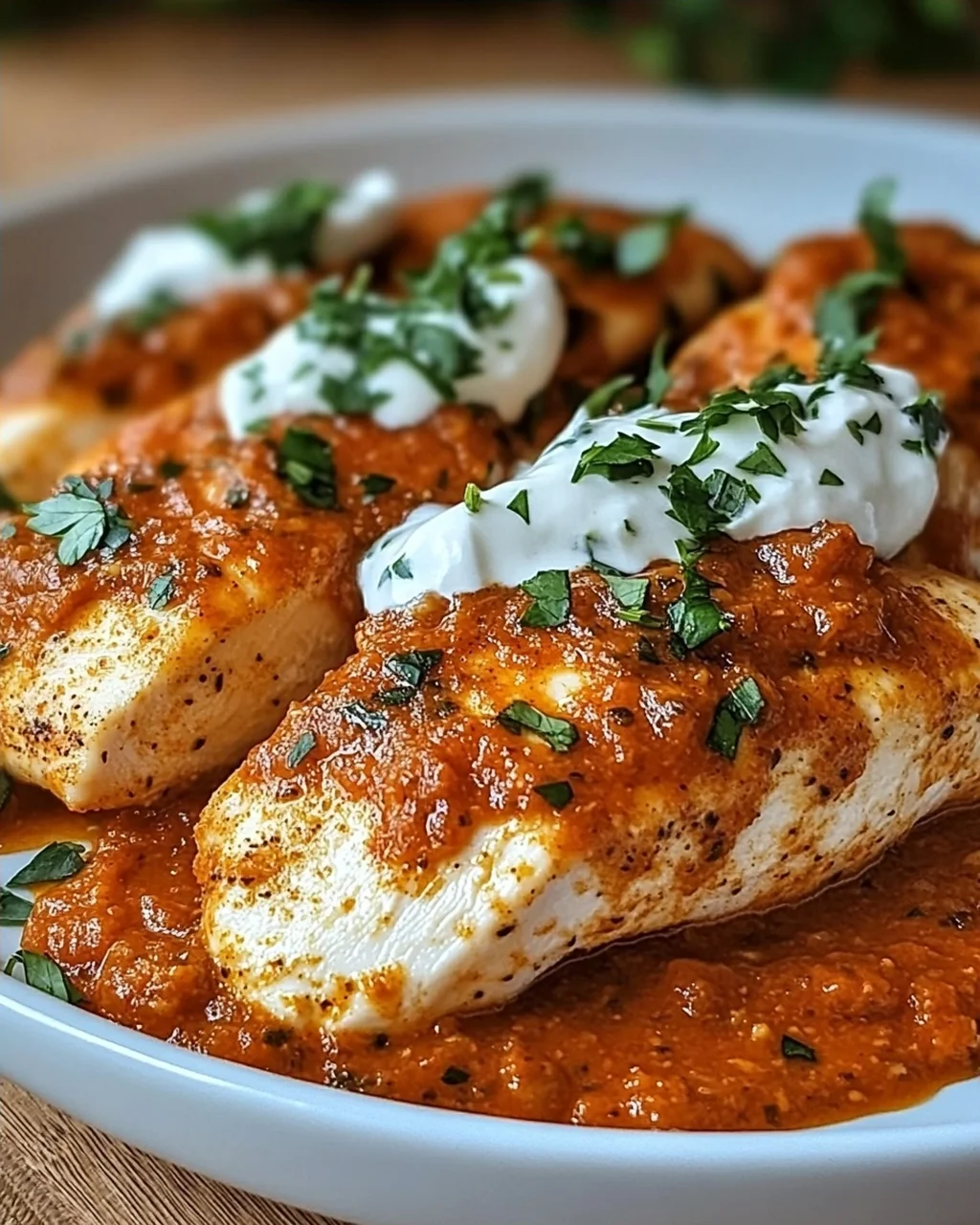Hähnchenfilets mit einer Ajvar-Schmandsauce