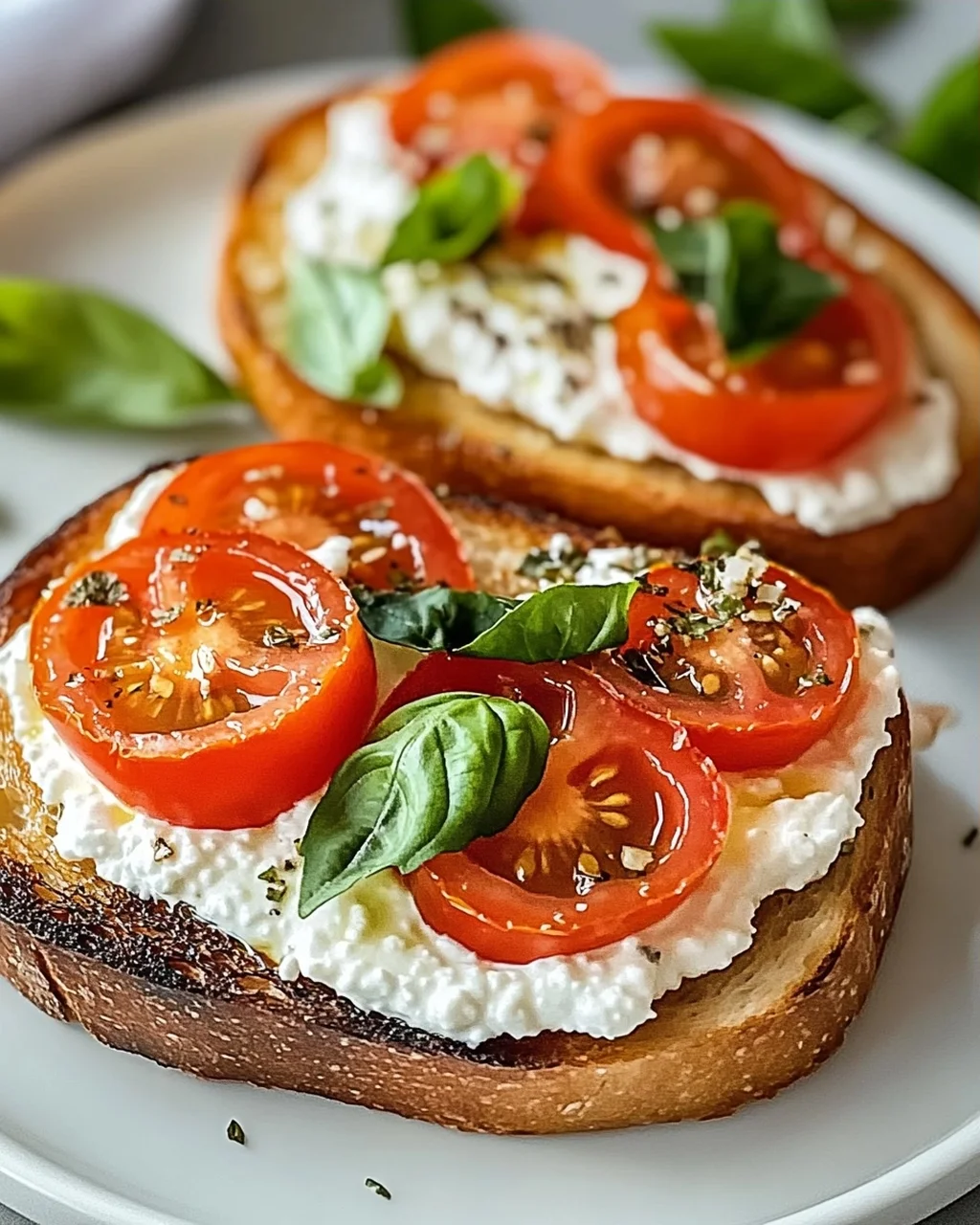 Herzhafter geschlagener Hüttenkäse-Toast mit Tomaten