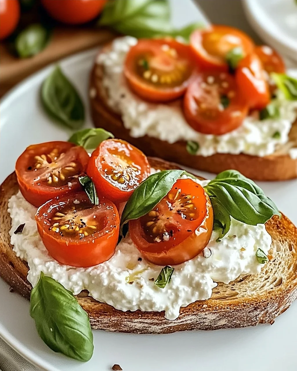 Herzhafter geschlagener Hüttenkäse-Toast mit Tomaten