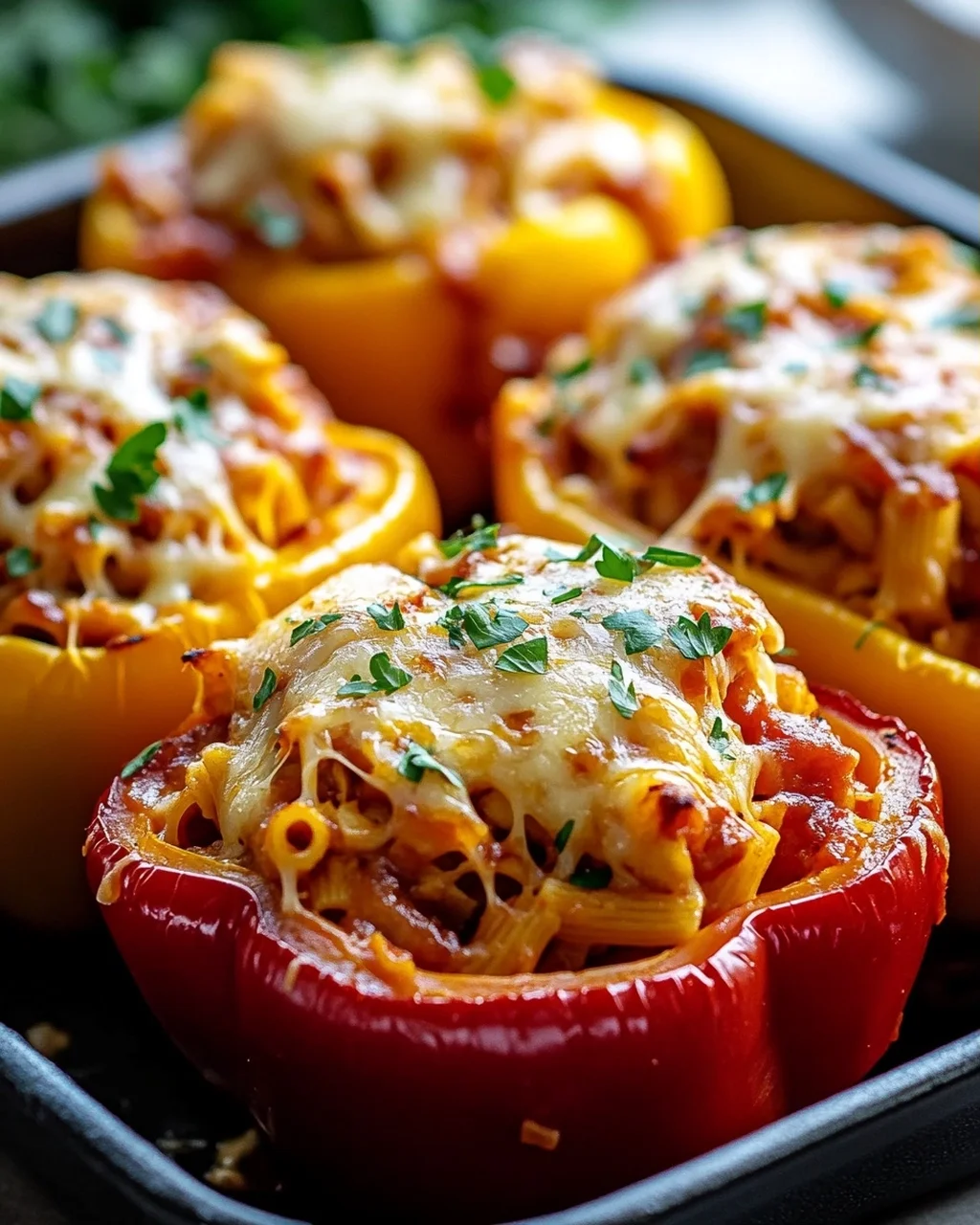 Honig-Knoblauch BBQ Hühnchen Pasta gefüllte Paprika Rezept