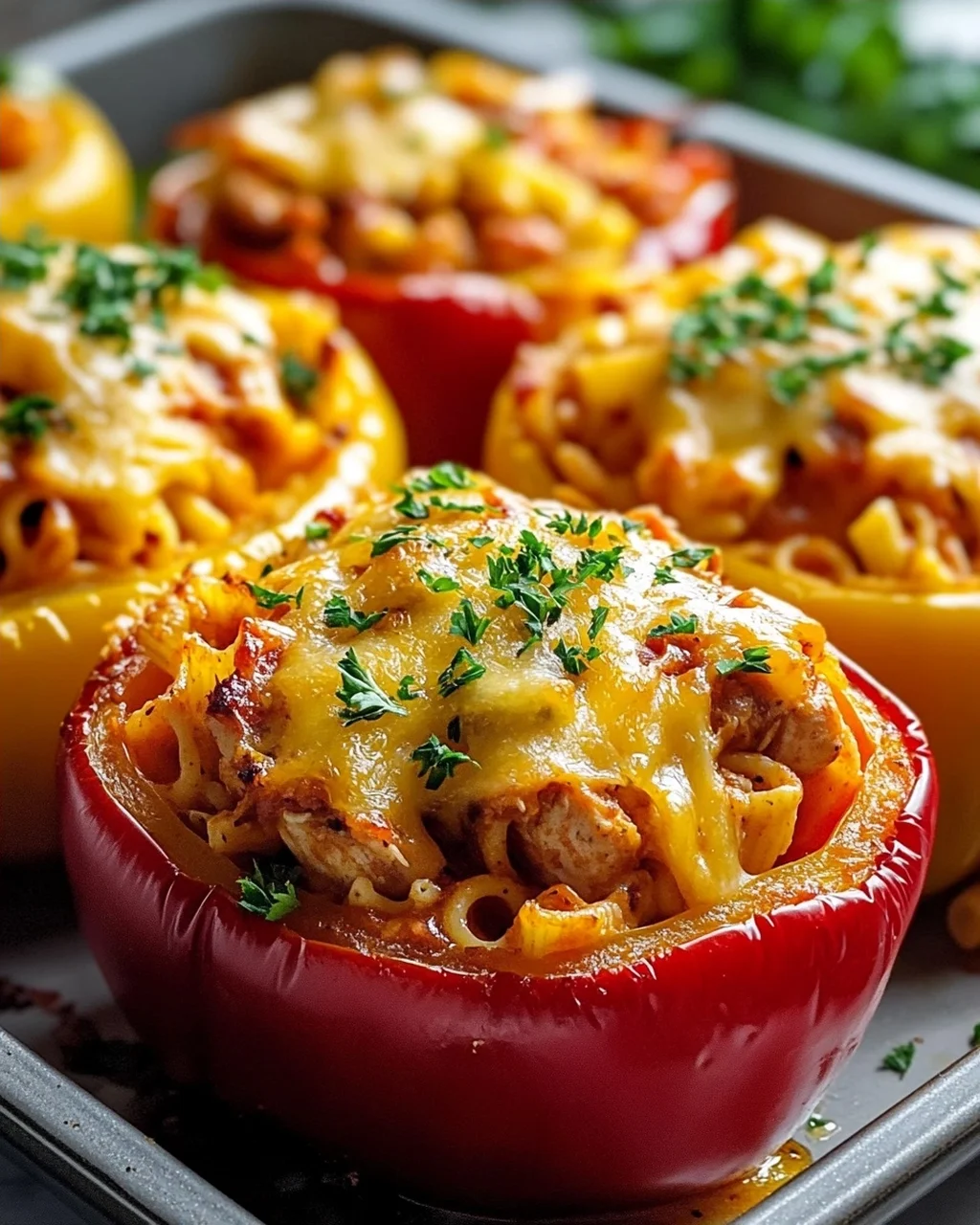 Honig-Knoblauch BBQ Hühnchen Pasta gefüllte Paprika Rezept