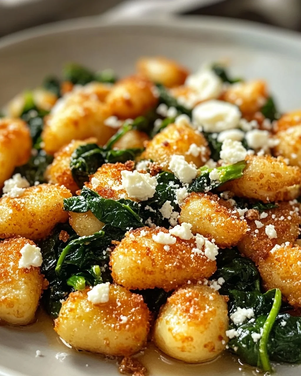 Knusprige Gnocchi mit Spinat und Feta