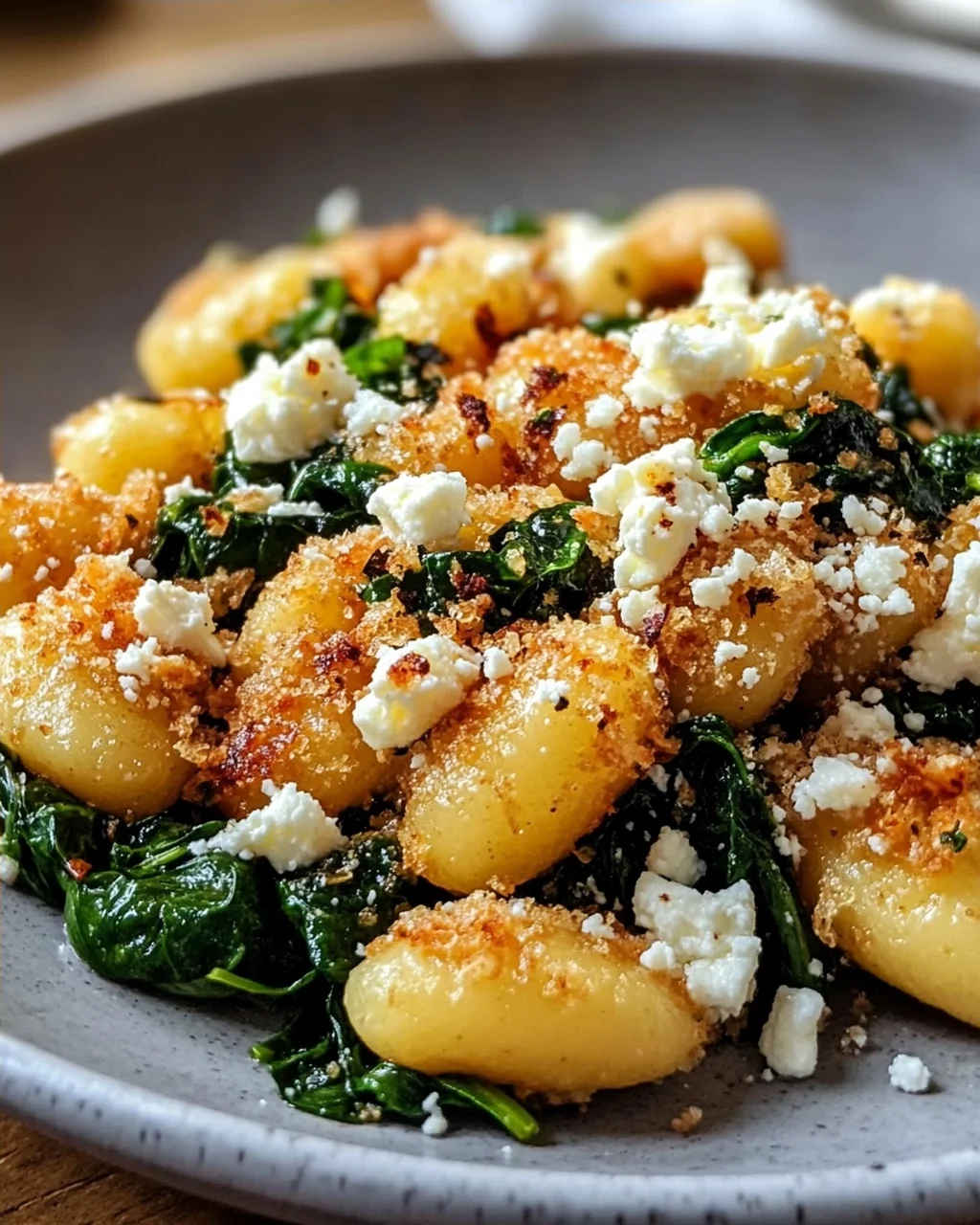 Knusprige Gnocchi mit Spinat und Feta