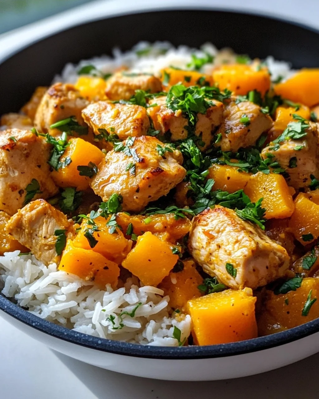 Mini Kürbis Hähnchen Pfanne mit Reis – Ideal für Meal Prep!