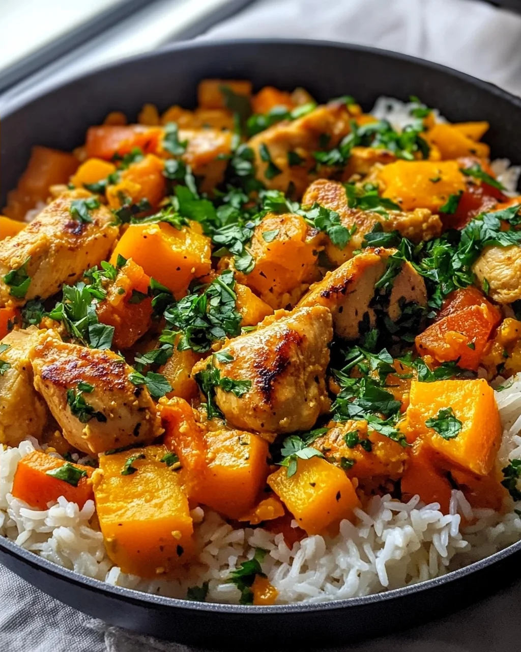 Mini Kürbis Hähnchen Pfanne mit Reis – Ideal für Meal Prep!