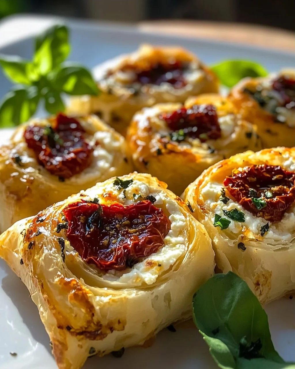 Ofen Feta Röllchen mit getrockneten Tomaten und Basilikum Rezept