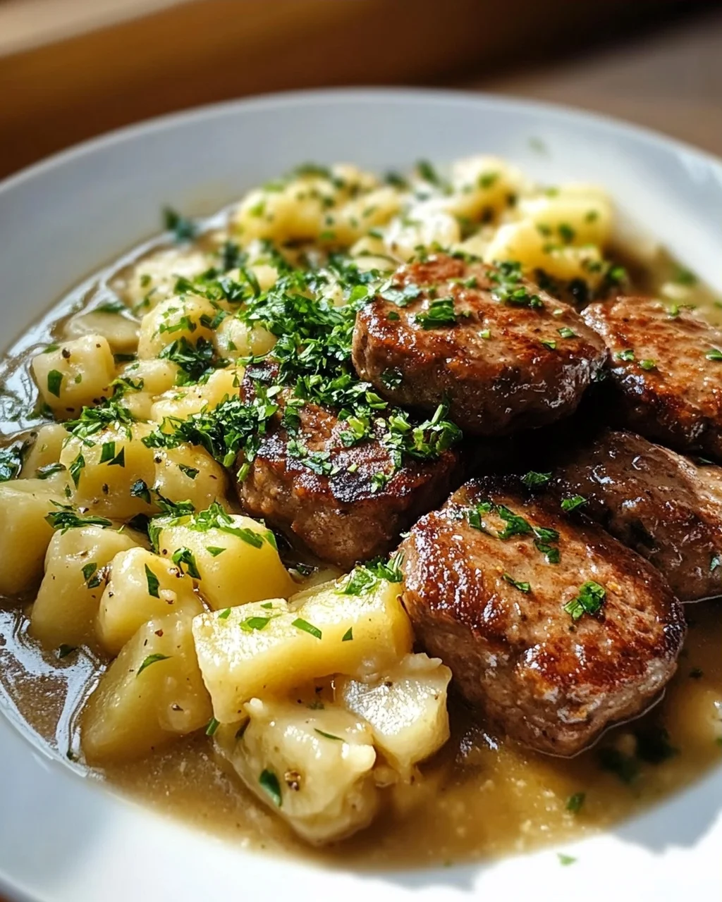Omas Kohlrabigemüse mit Rinder-Frikadellen und Spätzle