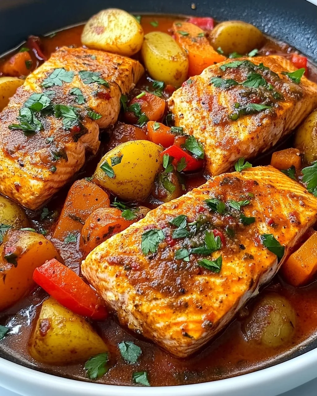 Scharfer marokkanischer Fisch in reicher Sauce
