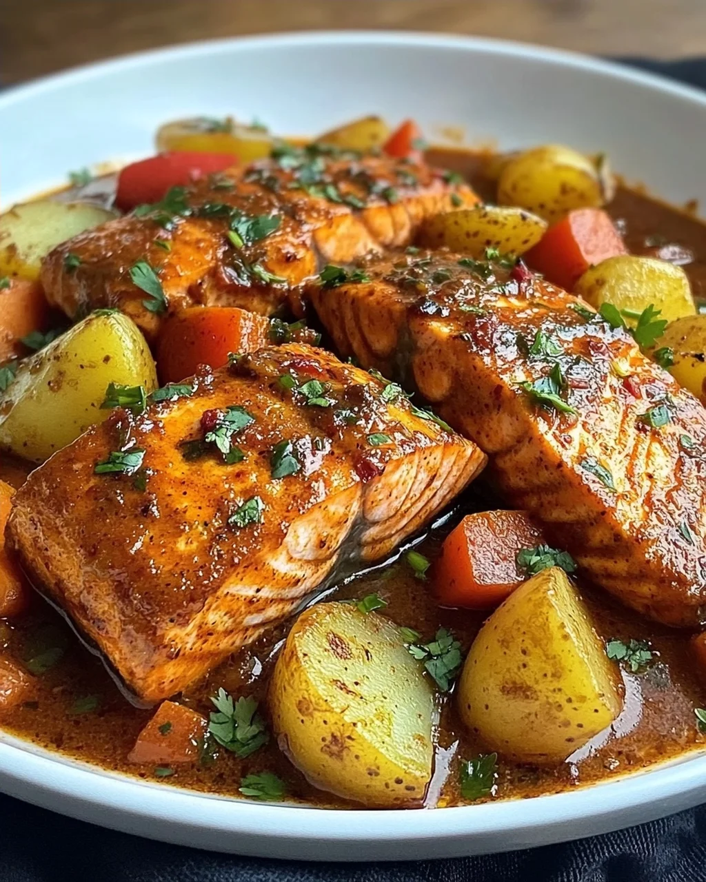 Scharfer marokkanischer Fisch in reicher Sauce