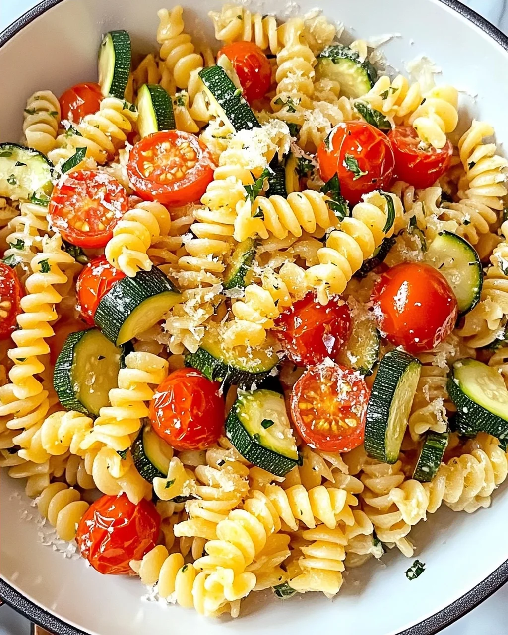 Schnelle Tomaten-Zucchini-Pasta für jeden Tag