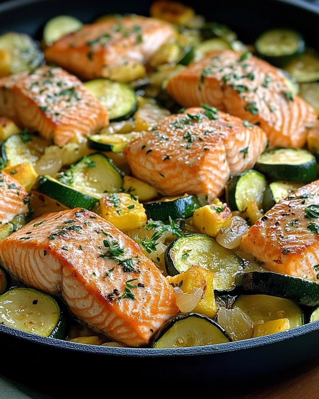 Zucchinipfanne mit Lachs