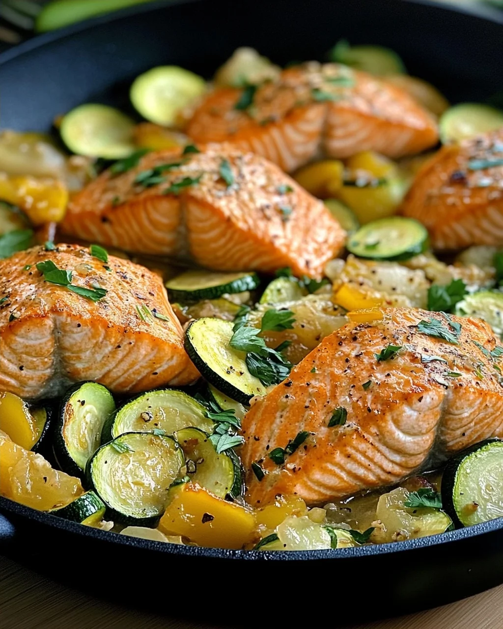 Zucchinipfanne mit Lachs