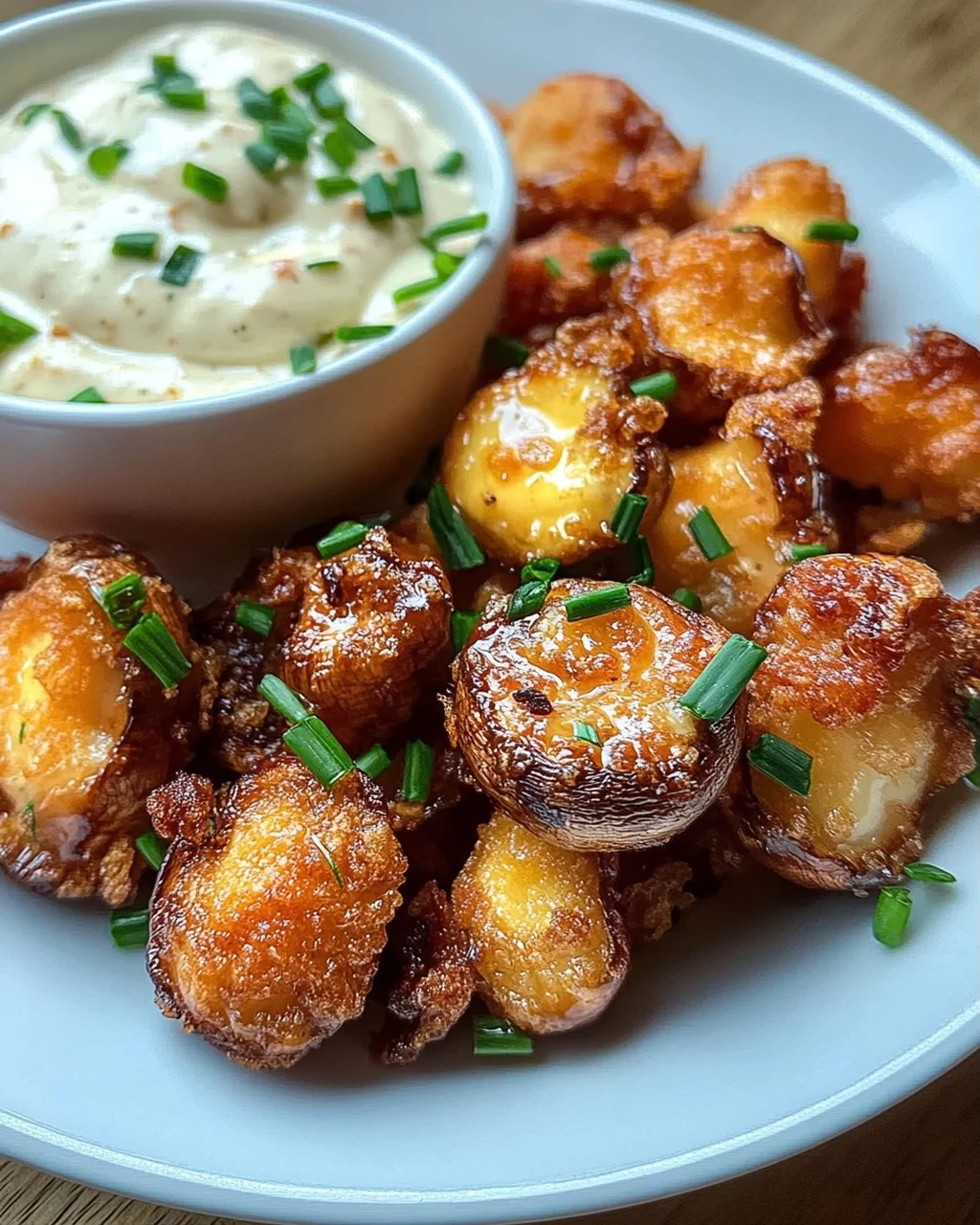 gebratene Champignons mit Knoblauchdip (Rezept wie vom Weihnachtsmarkt)